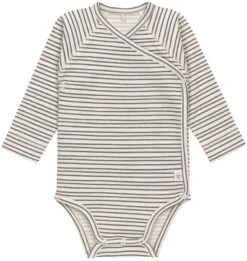 LÄSSIG Lassig GOTS Striped Grey/Anthracite Maat 62/68 Lange Mouw Overslag Romper 1531010259-68