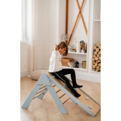 Luna Toys Blauw Houten Klimrek Met Glijbaan LU-36967 -Kleintje Wereld blue 2