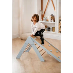 Luna Toys Blauw Houten Klimrek Met Glijbaan LU-36967 -Kleintje Wereld blue 7