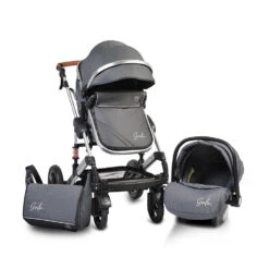 Cangaroo Gala Steel Grey 3-in-1 Combi Kinderwagen Incl. Autostoel -Kleintje Wereld cangaroo gala black leather 3 in 1 combi kinderwagen incl autostoel 13