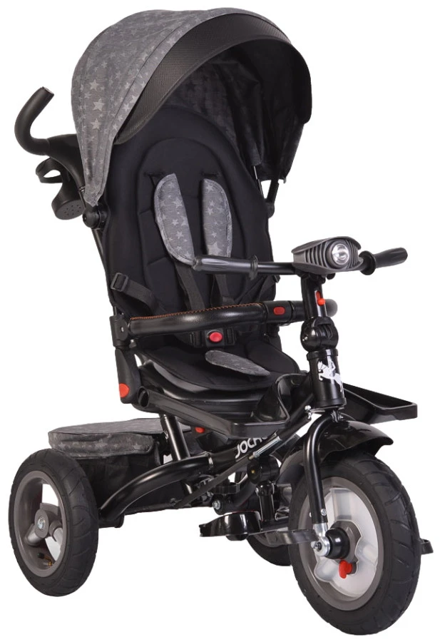Cangaroo Jockey Trike Grey Stars Driewieler Met Duwstang En Zonnekap