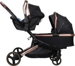 Ding Amigo Black/Rose Tweeling Kinderwagen Incl. 2 Autostoelen DI-191711 -Kleintje Wereld ding amigo black rose tweeling kinderwagen incl. 2 autostoelen di 191711 2