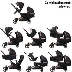 Ding Amigo Black/Rose Tweeling Kinderwagen Incl. 2 Autostoelen DI-191711 -Kleintje Wereld ding amigo black rose tweeling kinderwagen incl. 2 autostoelen di 191711 6