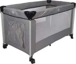 Ding Stripe Grey Melange Deluxe Campingbed DI-271804 -Kleintje Wereld ding campingbed deluxe grey 1e aanzicht vakk