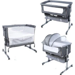 Eco Baby Donkergrijs Wieg Aan Bed FB5001 -Kleintje Wereld eco baby donkergrijs wieg aan bed fb5001 3 1
