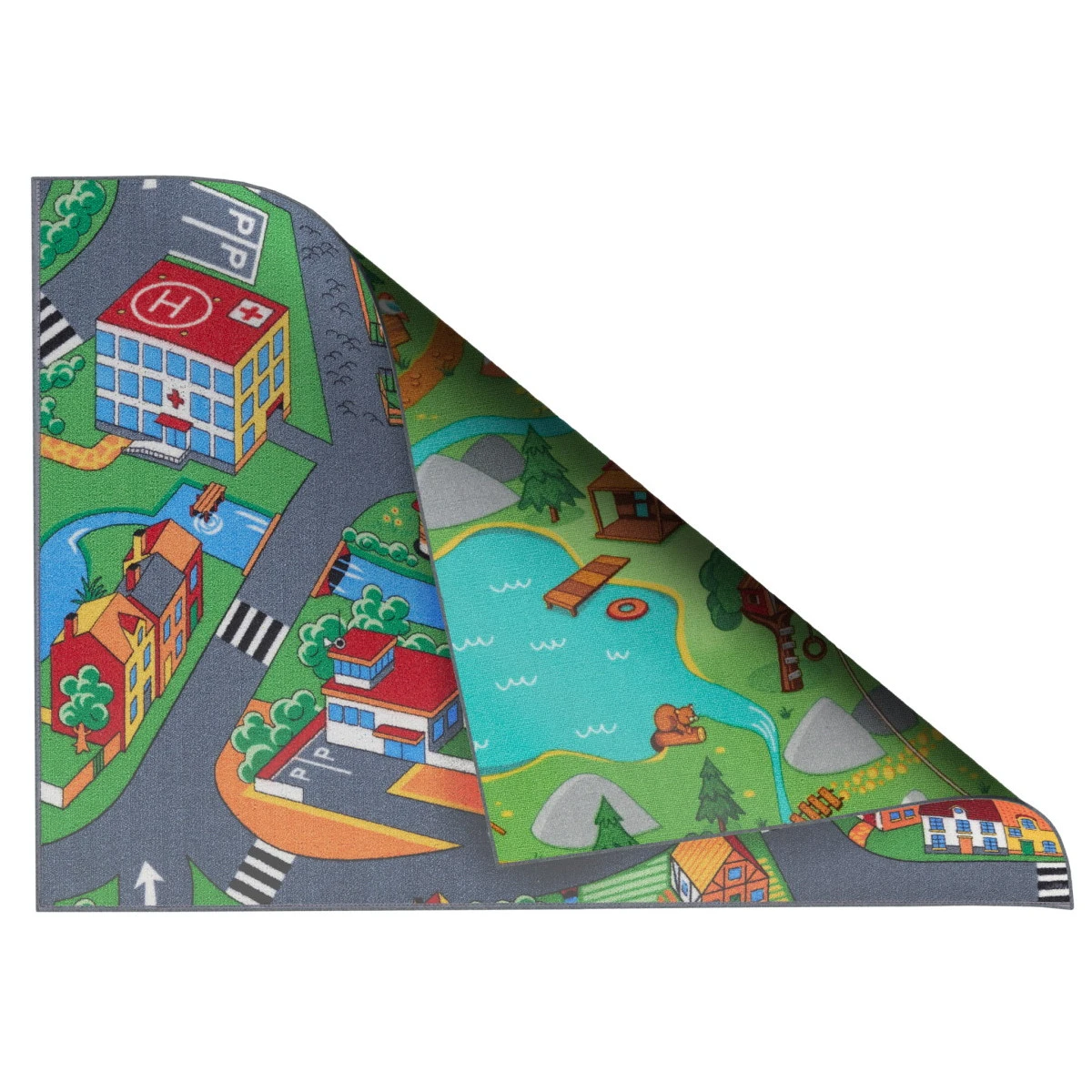 Kids Corner Hiking/Little Village 95x113 Cm Omkeerbaar Vloerkleed En Speelmat