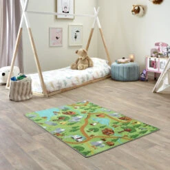 Kids Corner Hiking/Little Village 95x113 Cm Omkeerbaar Vloerkleed En Speelmat -Kleintje Wereld kids corner hiking little village 95x113 cm omkeerbaar vloerkleed en speelmat 5