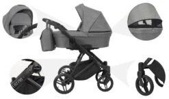 Kunert Lazzio Black Eco-Leather 2-in-1 Kinderwagen LAZ-11-BLACK -Kleintje Wereld kunert lazzio 2 in 1 kinderwagen laz 11 14