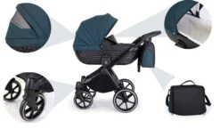 Kunert Talisman Black Flowers 2-in-1 Kinderwagen TA-01-BLACK -Kleintje Wereld kunert talisman black green 2 in 1 kinderwagen ta 04 black 16