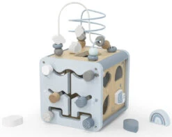 Label Label Blauw Houten Activiteitenkubus LLWT-34307 -Kleintje Wereld label label blauw houten activiteitenkubus llwt 34307 2