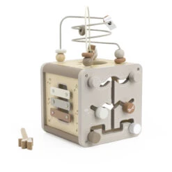 Label Label Nougat Houten Activiteitenkubus LLWT-37131 -Kleintje Wereld label label nougat houten activiteitenkubus 1 2