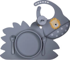 Tryco Dusty Blue Siliconen Bord TR-392819 -Kleintje Wereld lion dusty blue silicone collection 01 2