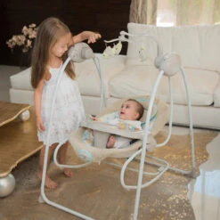 Lorelli Swing Tango Frosty Green Stars Babyschommel En Wipstoel 1009007-2146 -Kleintje Wereld lorelli swing tango stars babyschommel en wipstoel