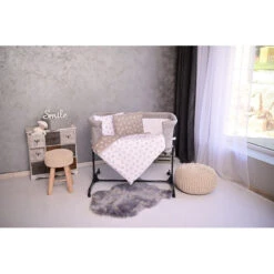 Lorelli Eva Abstract Leaves Grey/Beige 5-delige Set Voor Wieg En Ledikant 2080114-5001 -Kleintje Wereld lorelli wieg en ledikant set 5