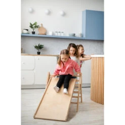 Luna Toys Naturel Houten Klimrek Met Glijbaan LU-36950 -Kleintje Wereld natural 1
