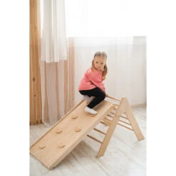 Luna Toys Naturel Houten Klimrek Met Glijbaan LU-36950 -Kleintje Wereld natural 3