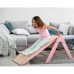 Luna Toys Roze Houten Klimrek Met Glijbaan LU-36974 -Kleintje Wereld pink 3