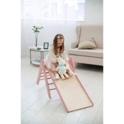 Luna Toys Roze Houten Klimrek Met Glijbaan LU-36974 -Kleintje Wereld pink 4