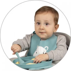 Sevibaby Turquoise Silicone Bord Met Zuignap 525-15 -Kleintje Wereld sevibaby turquoise silicone bestek 509 15 4 1