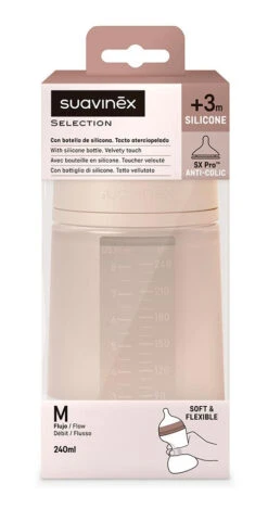 Suavinex Essence Pink Medium Flow 240 Ml Silicone Fles SXSEX20081207 -Kleintje Wereld suavinex essence pink medium flow 240 ml silicone fles sxsex20081207 3