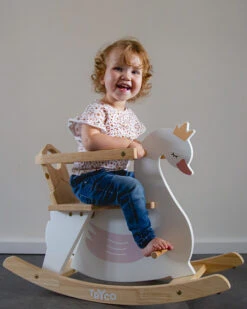 Tryco Zwaan Houten Hobbeldier TR-353011 -Kleintje Wereld tr 353011 tryco wooden rocking animals swan 03
