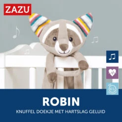 Zazu Robin De Wasbeer Heartbeat Knuffeldoekje ZA-ROBIN-01 -Kleintje Wereld zazu robin de wasbeer heartbeat knuffeldoekje za robin 01 8
